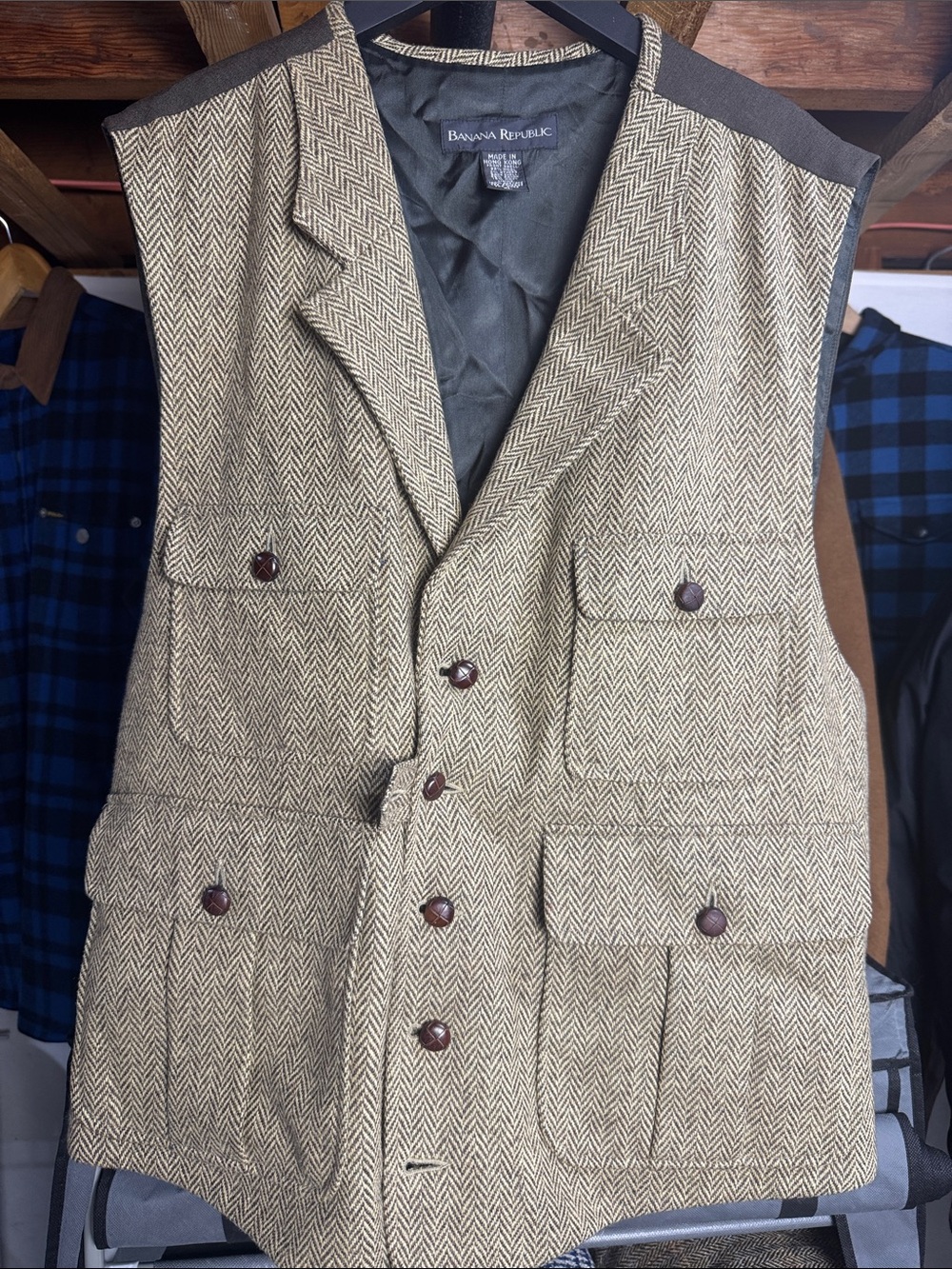 Banana Republic Tan Herringbone Quilted Utility Vest